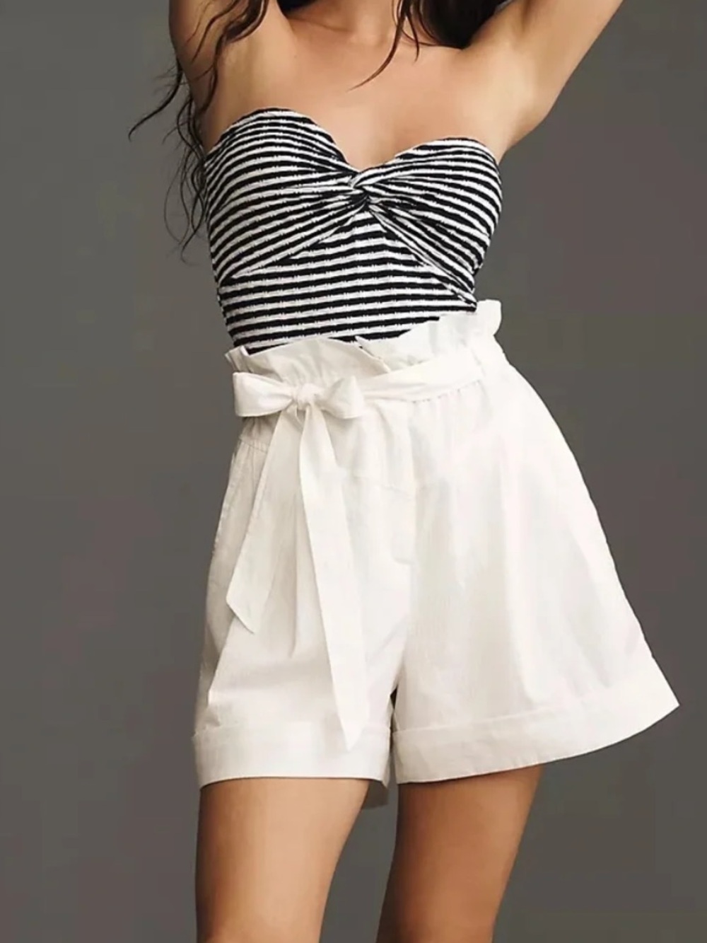 Plenty by Tracy Reese for Anthropologie Belted Seersucker Shorts Sz Medium White